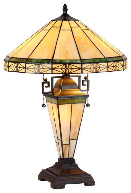 BELLE Tiffany-style 3 Light Mission Double Lit Table Lamp 16inches Shade