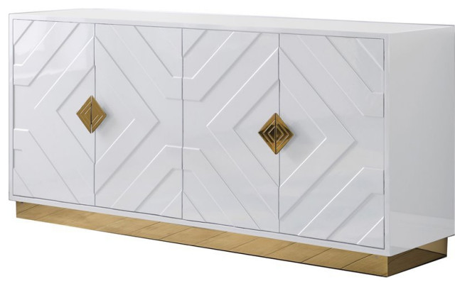 Best Master Furniture Babatunde 65" Wood Sideboard with Gold Accents in White