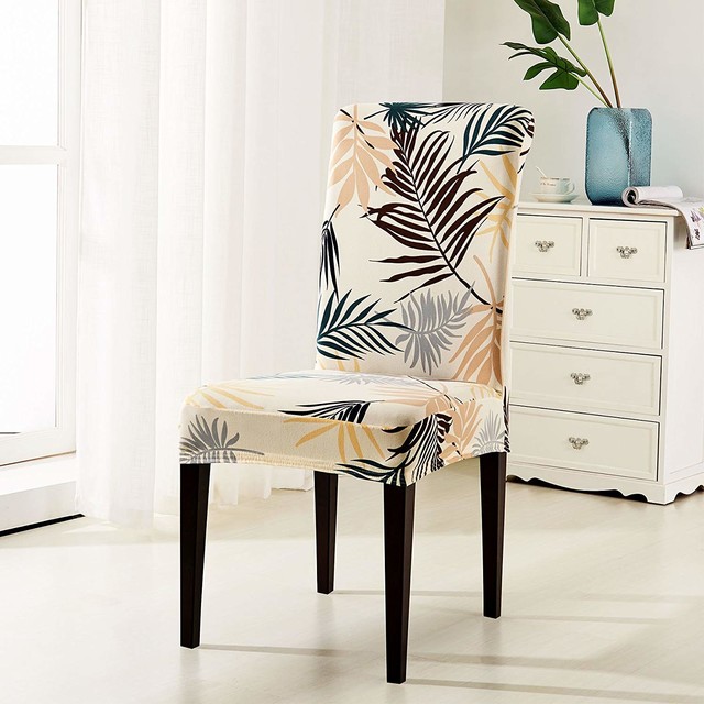 Subrtex Printed Leaf Stretchable Dining, Single Dining Room Chair Cover