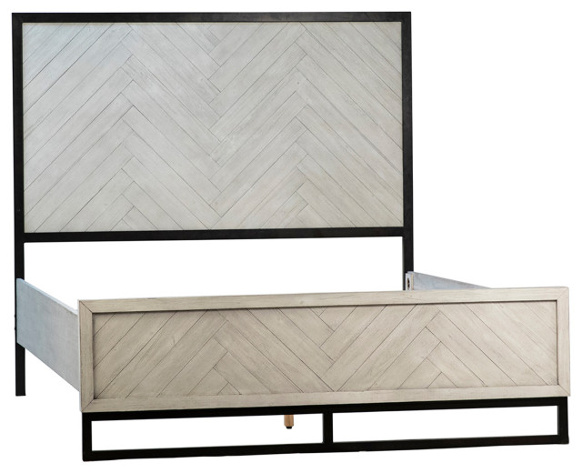 Herringbone White Wash Queen Bed Industrial Platform Beds by Design Mix Furniture Houzz