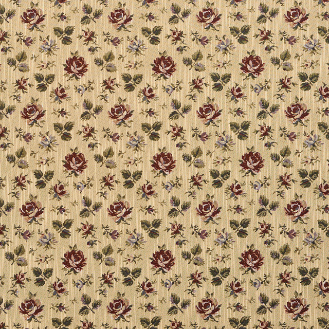 Burgundy, Green And Blue, Floral Tapestry Upholstery Fabric By The Yard