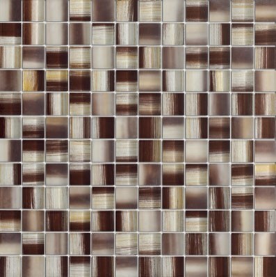 Zephyr Bulgarian Rose Brown Glossy Square Pattern Glass Mosaic Tiles, Sheet