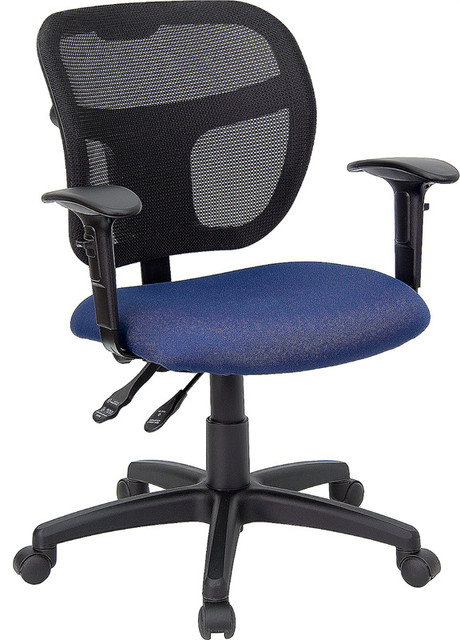 Mid-Back Mesh Task Chair with Navy Blue Fabric Seat and Arms by Flash Furniture