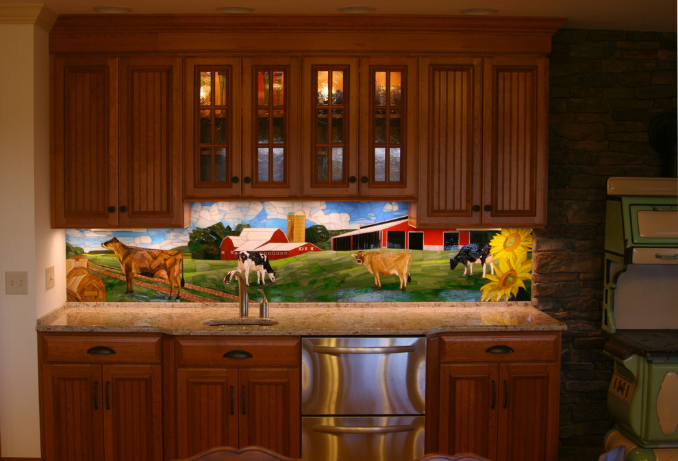 Dairy Farm Kitchen Backsplash And Stained Glass Cabinets