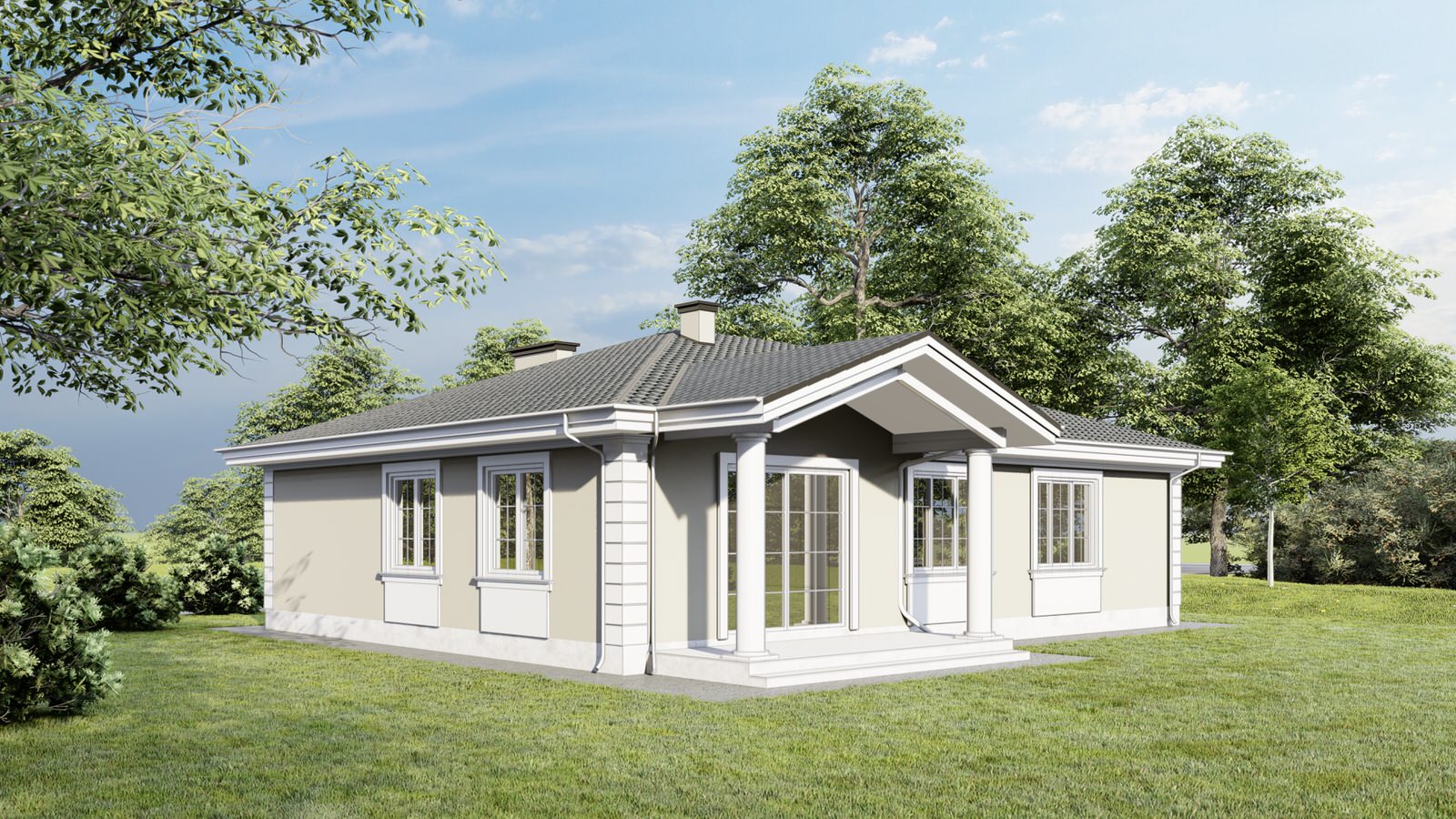 Одноэтажный дом в классическом стиле