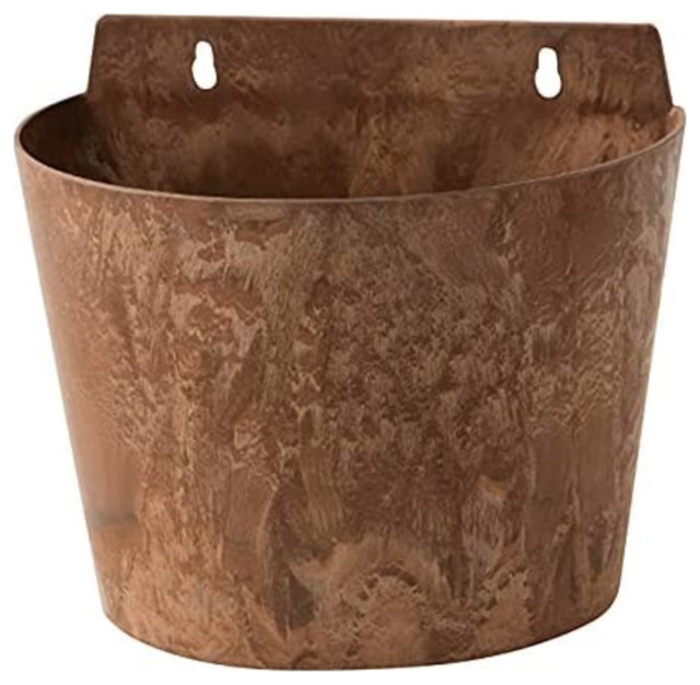 Novelty Hanging Napa Plastic Resin Flowerpot, Brown, 9.5" Rustic