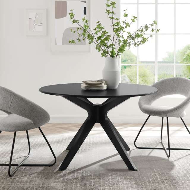 47" Dining Table, Round, Black, Wood, Modern, Cafe Bistro Hospitality - Midcentury - Dining ...
