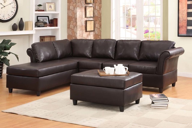 Homelegance Modern Dark Brown Leather Sofa Couch Chaise