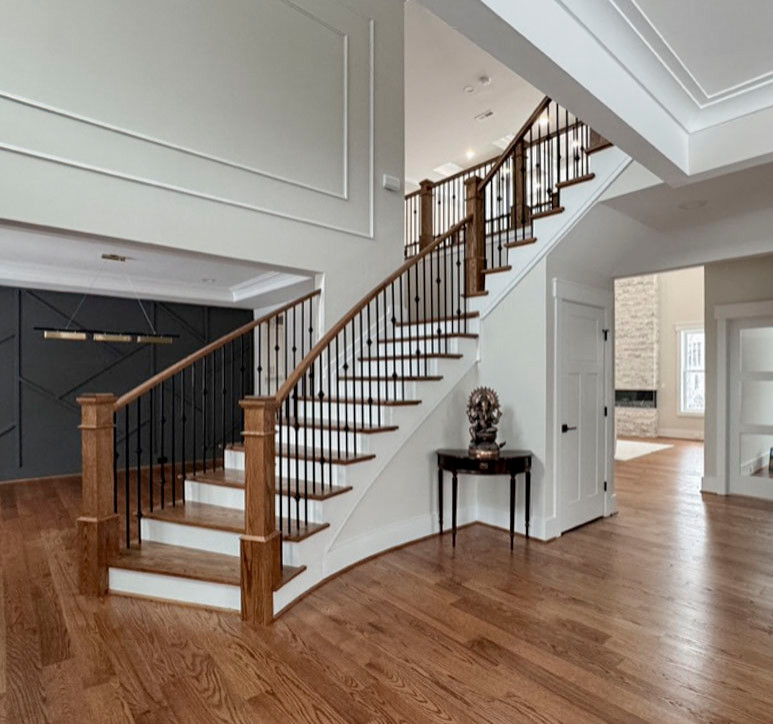 117_Distinct Oak Staircase with Iron Balusters & Oak Rail Profile, Chantilly VA