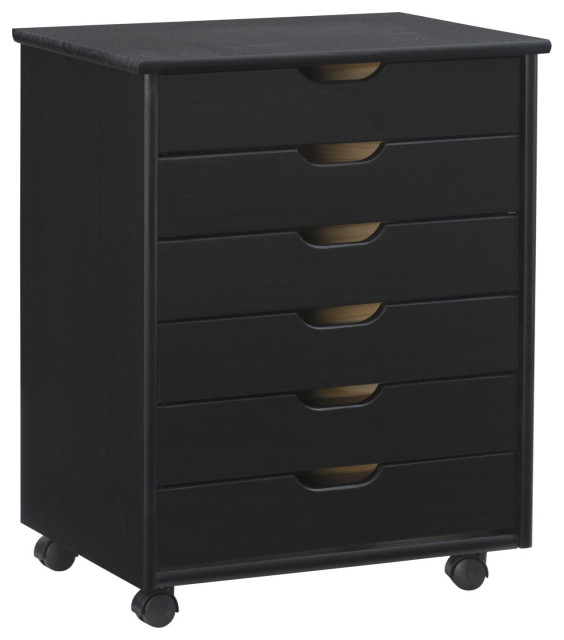 Cary Black 6Drawer Wide Rolling Storage Cart Black Transitional