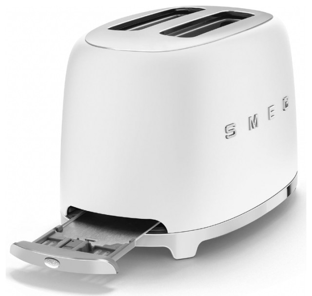 Smeg 50's Retro Style Aesthetic 2x2 Slice Matte White Toaster Modern Toasters by La