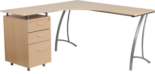 Flash Furniture Beech Laminate L Shape Desk 3 Drawer Pedestal Nan L Shape Desk With Three Drawer Pedestal Beechwood