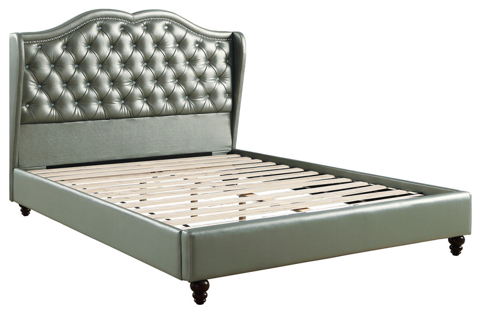 Faux Leather Upholstered Bed With Button Tufted Design, Full