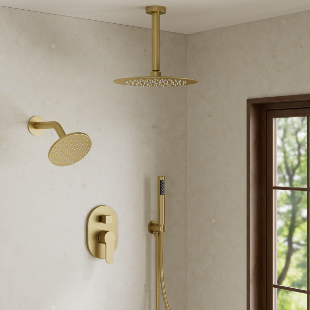 10" Ceiling Mount Dual Shower Heads Shower System In With Valve