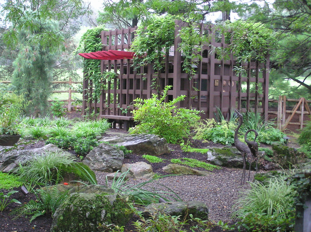 This is an example of an asian backyard garden in Philadelphia.
