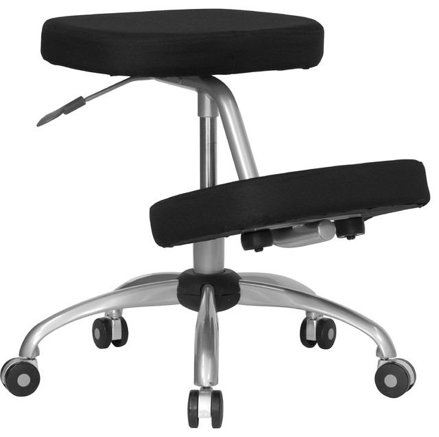 Mobile Ergonomic Kneeling Chair in Black Fabric with Silver Powder Coated Frame