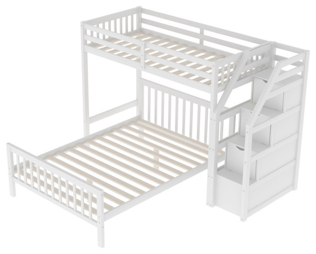 Twin Over Full Loft Bed With Staircase, White - Transitional - Loft ...