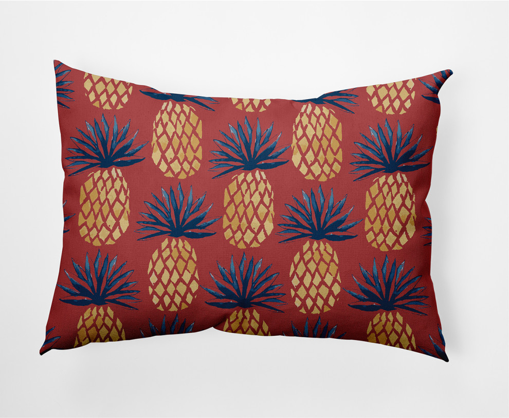 14x20" Pineapple Stripes Nautical Decorative Indoor Pillow, Ligonberry Red