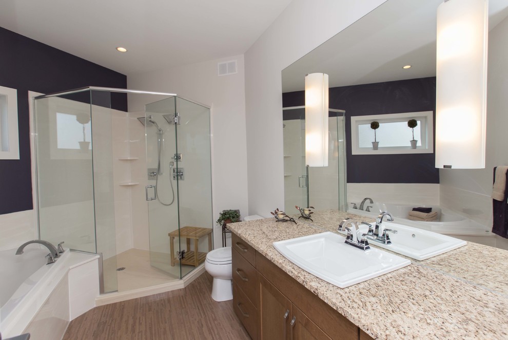 Photo of a bathroom in Other with granite benchtops and a drop-in sink.