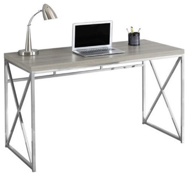 Computer Desk, Home Office, Laptop, Work, Metal, Laminate, Brown, Gold