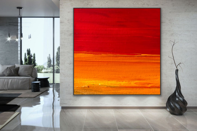 Ready to Hang Modern Colorful Painting Orange Abstract Oil Painting Small Wall Art Contemporary Original Artwork Framed Artwork Unique
