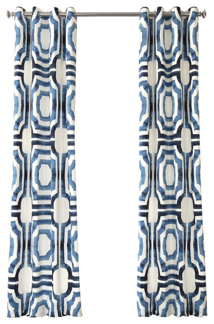 Mecca Grommet Printed Cotton Curtain Single Panel, Mecca Blue, 50"x84"
