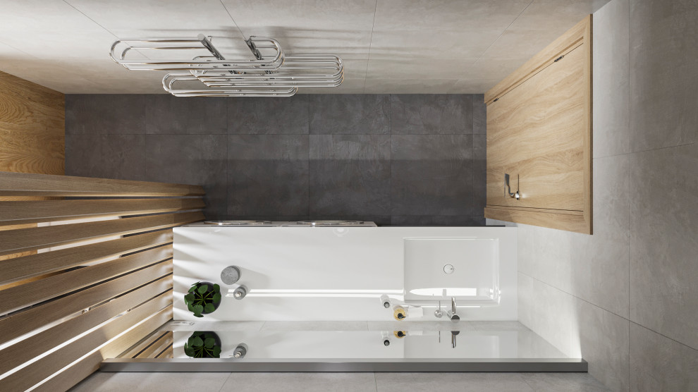 Барнхауз с мансардными окнами в серых оттенках