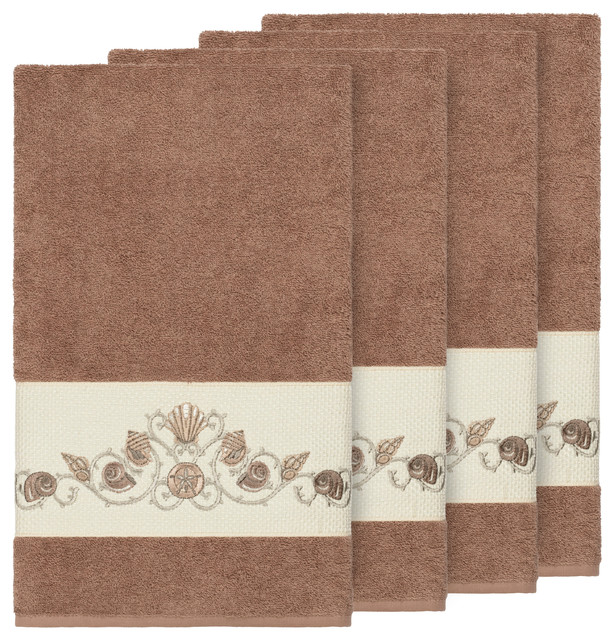 Bella 4 Piece Embellished Bath Towel Set, 27" x 54" Beach Style Bath Towels by Linum Home