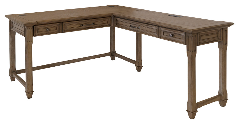 Traditional Wood Open LDesk & Return Writing Corner Desk Light Brown