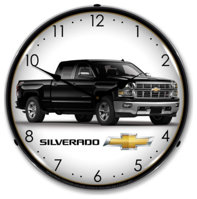 GM1505596 Chevrolet Silverado Black Clock Contemporary Wall Clocks