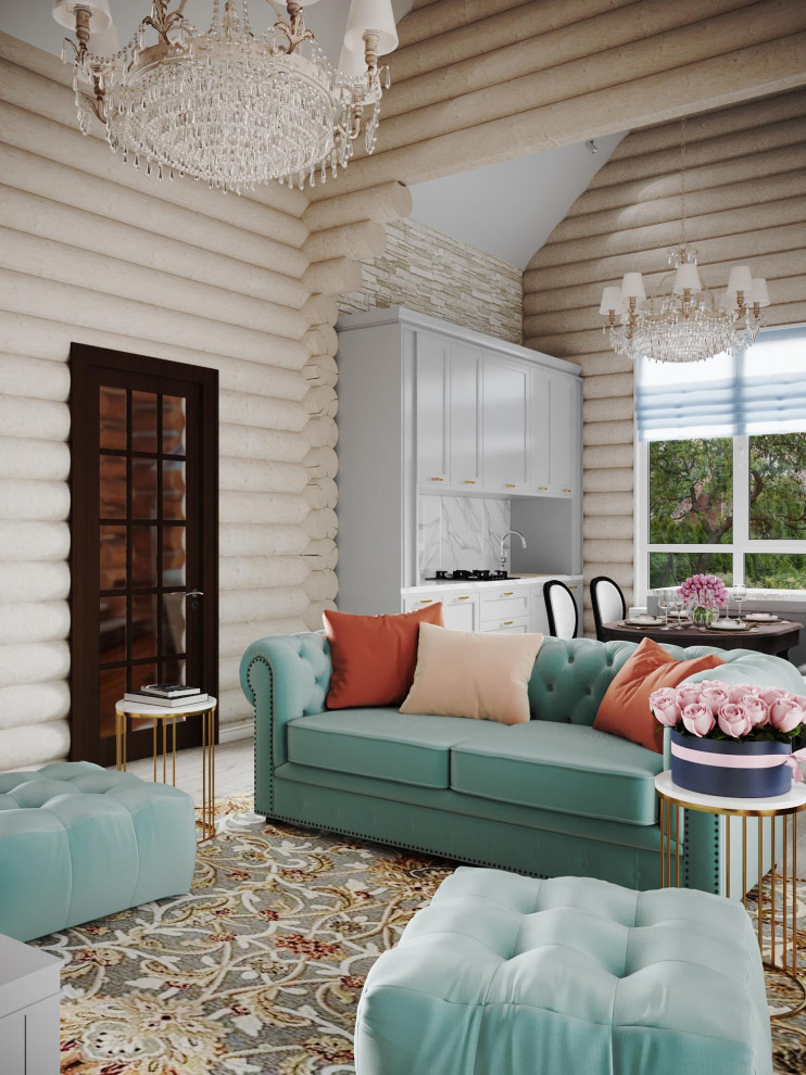 Кухня - гостиная в бревенчатом доме