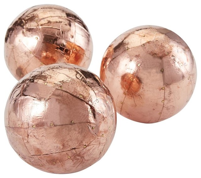Lazy Susan Metallic Orbs Contemporary Decorative Objects And Home Decor Decorative Accents Objects Copper Metallic Orbs Set Of 3