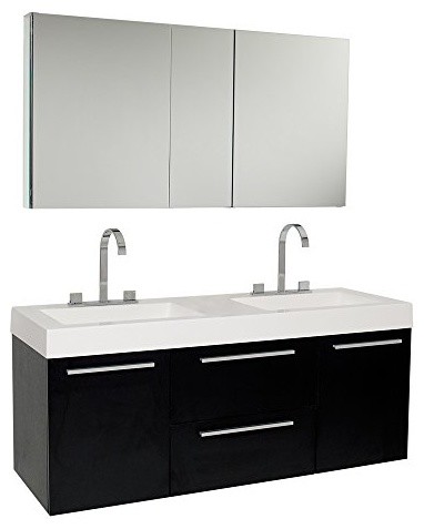 Opulento 54" Black Modern Double Sink Bathroom Vanity With Medicine Cabinet