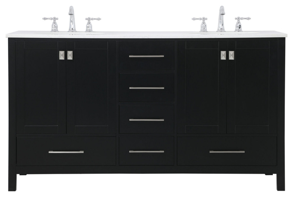 60" Double Bathroom Vanity, Black, Vf18860Dbk Transitional Bathroom