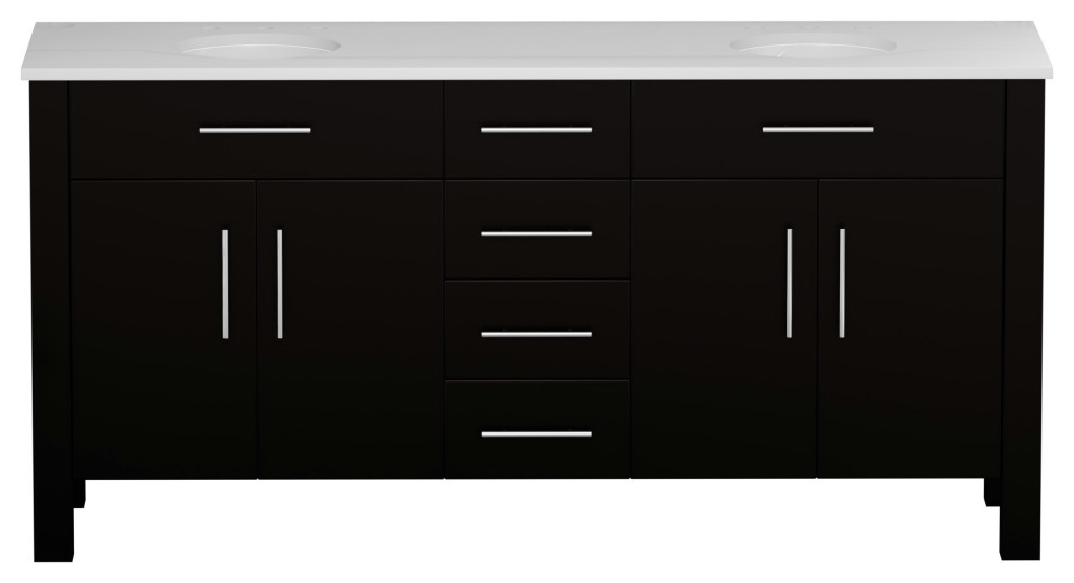 72" Espresso White Porcelain Top and Undermount Sinks Contemporary Bathroom