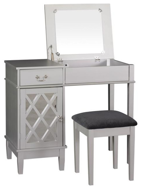 Wooden Vanity Set With Flip Top Mirror, White Wooden Vanity Desk