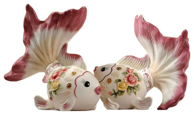 Decorative Object for Home Set European Creative Goldfish Arts Sculpture Ceramic
