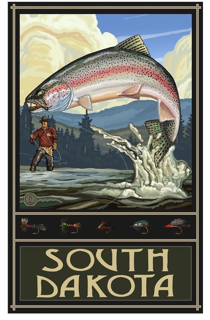 Paul A. Lanquist South Dakota Rainbow Trout Fisherman Art Print, 30"x45"