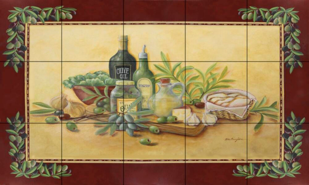 Tile Mural Kitchen Backsplash Tuscan Bounty With Border by Rita Broughton