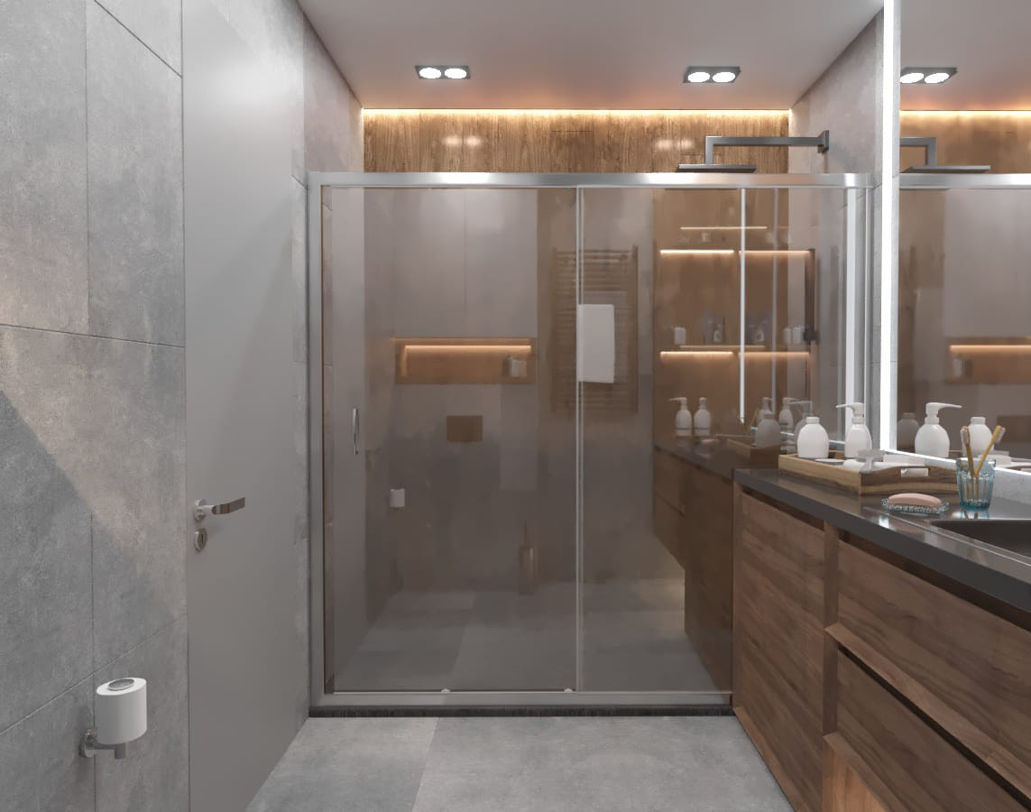 современные ванные душевые