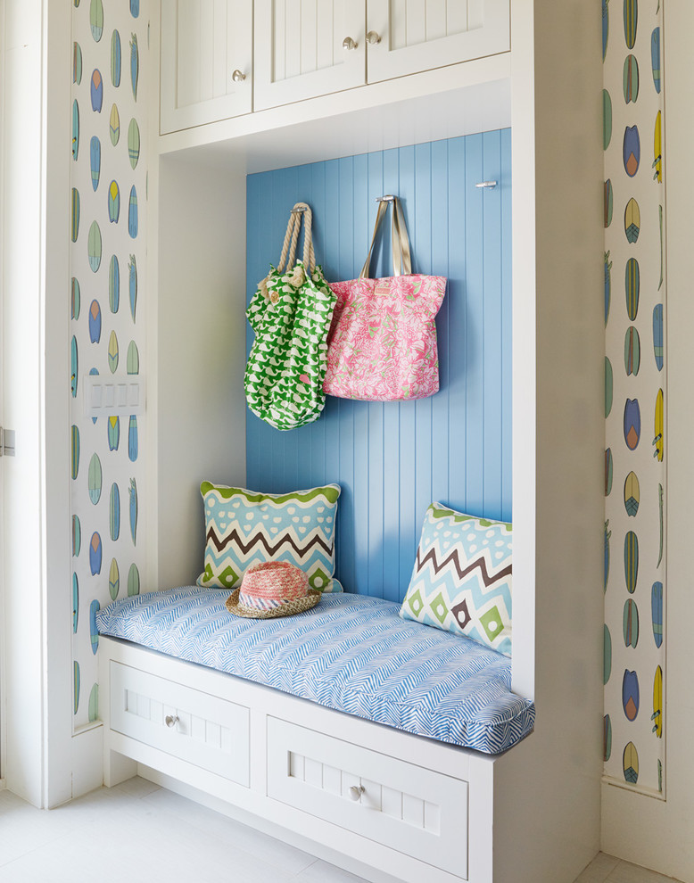 Beach style mudroom in Jacksonville with blue walls.