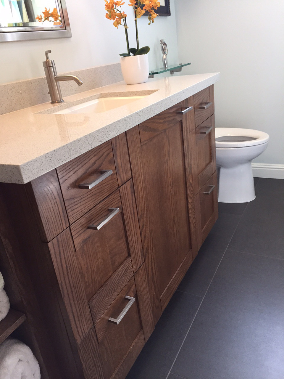 7312 larger bathroom vanity, counter top & flooring