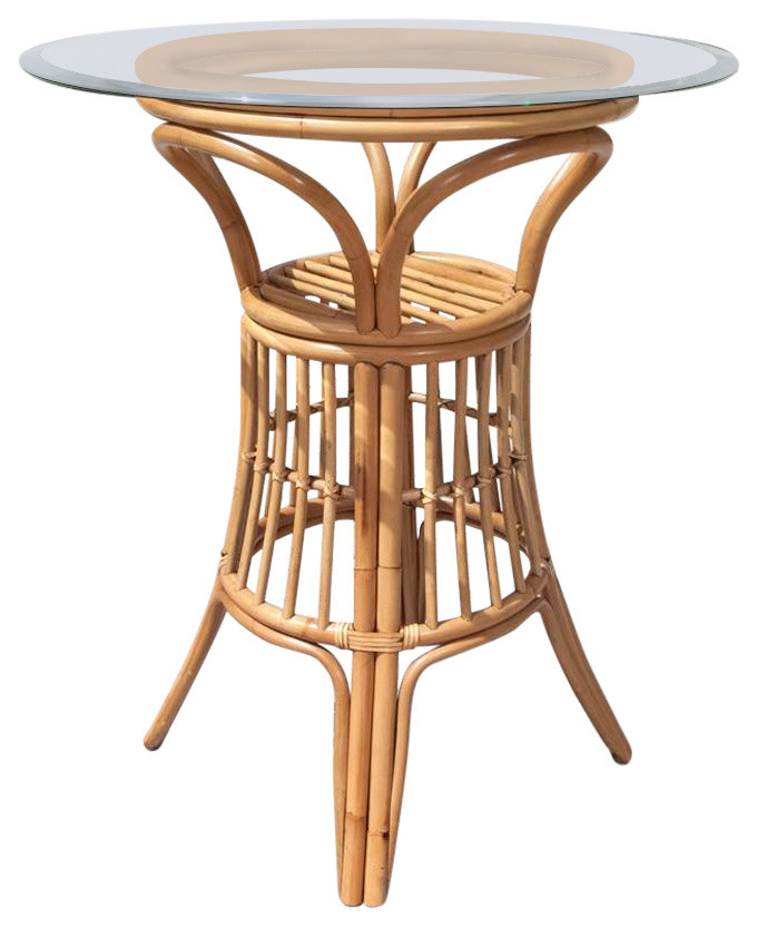 Universal 36" Round Tempered Bevel Edge Glass Pub Table, Antique Honey