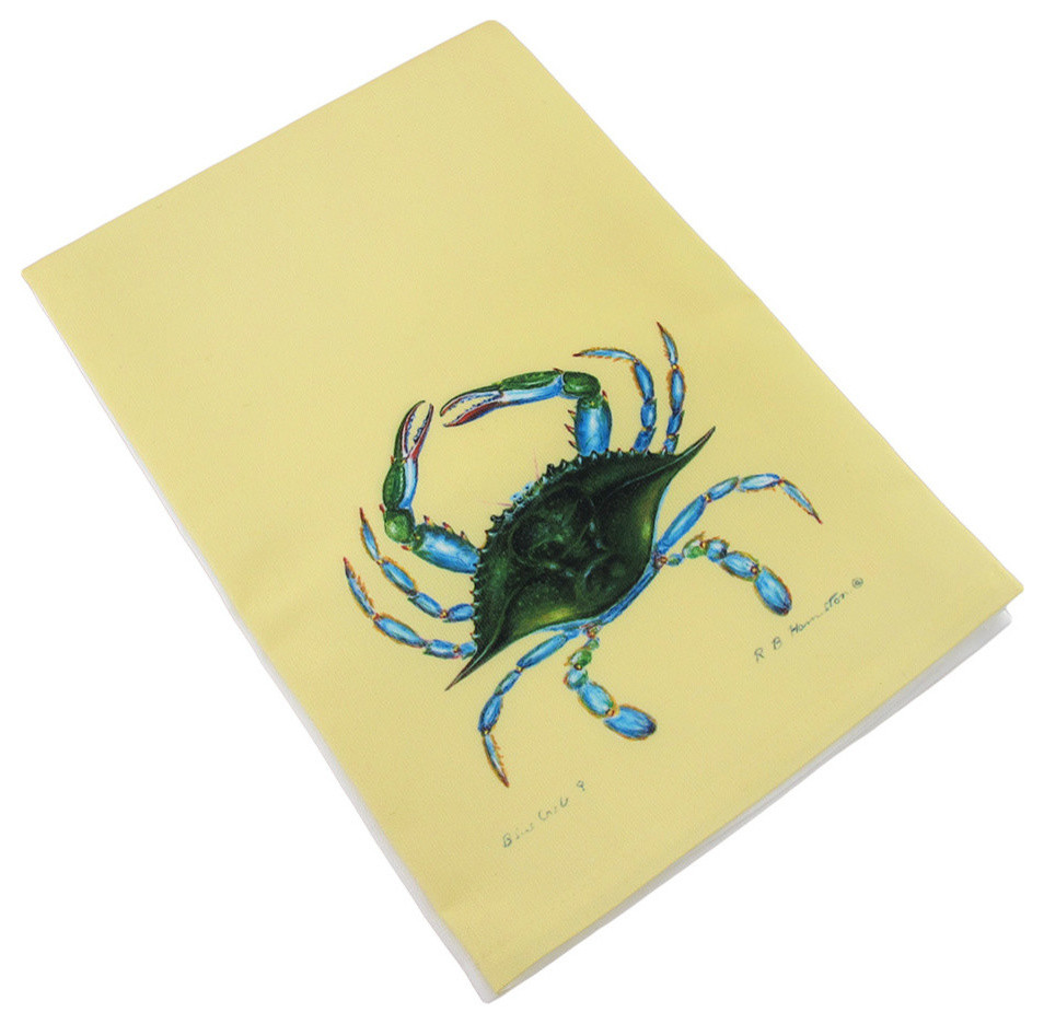 Betsy Drake Blue Crab Yellow Kitchen Towel 19 Inch X 19 Inch