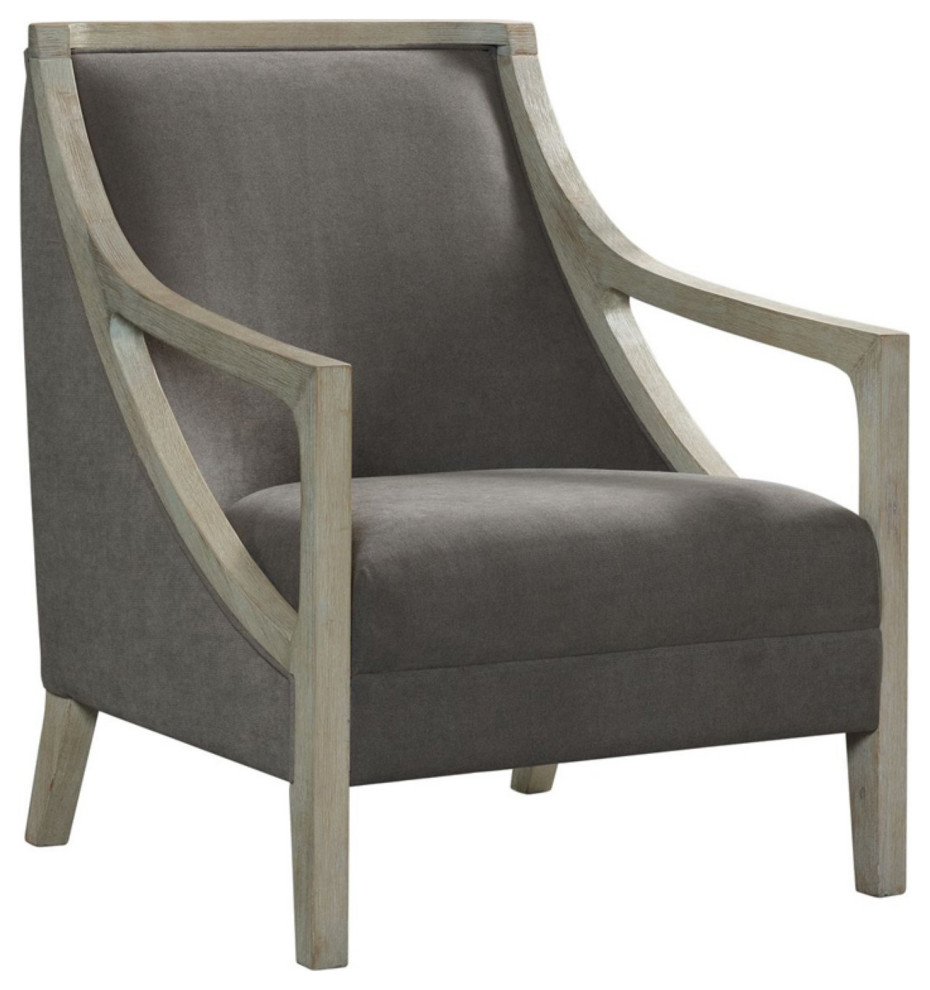 Transitional Accent Chair, Wood Frame With Cut Out Arms, Padded Seat, Charcoal Transitional