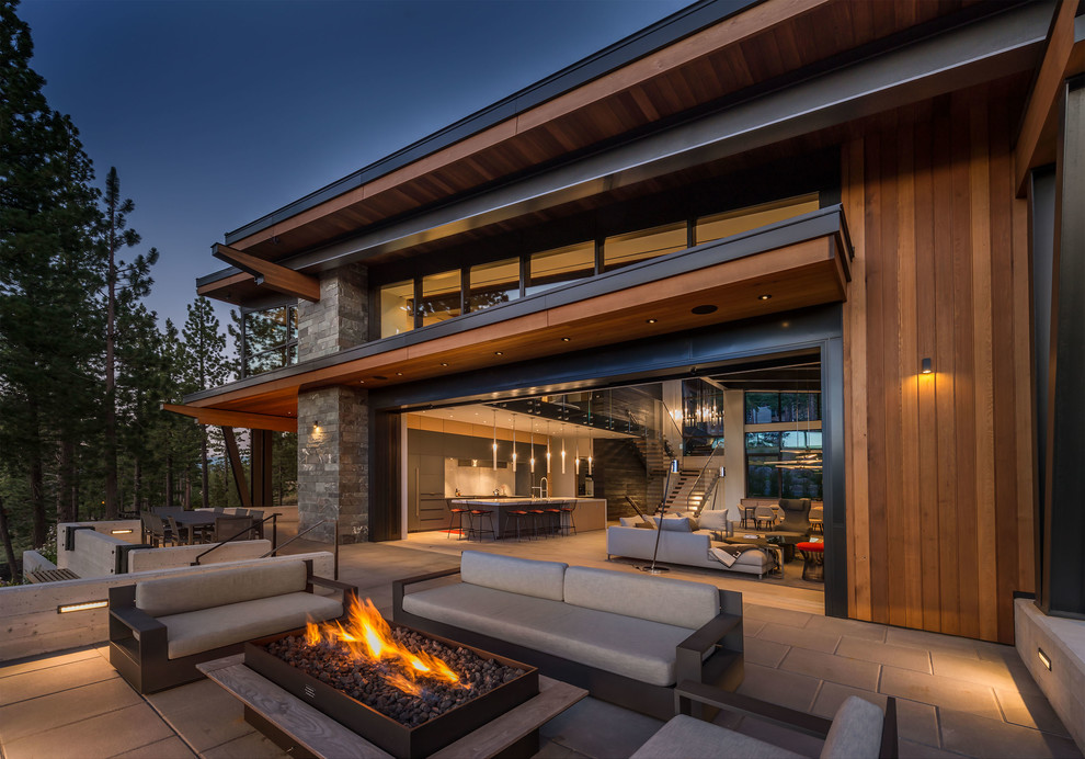 Design ideas for a contemporary patio in San Francisco with a fire feature.