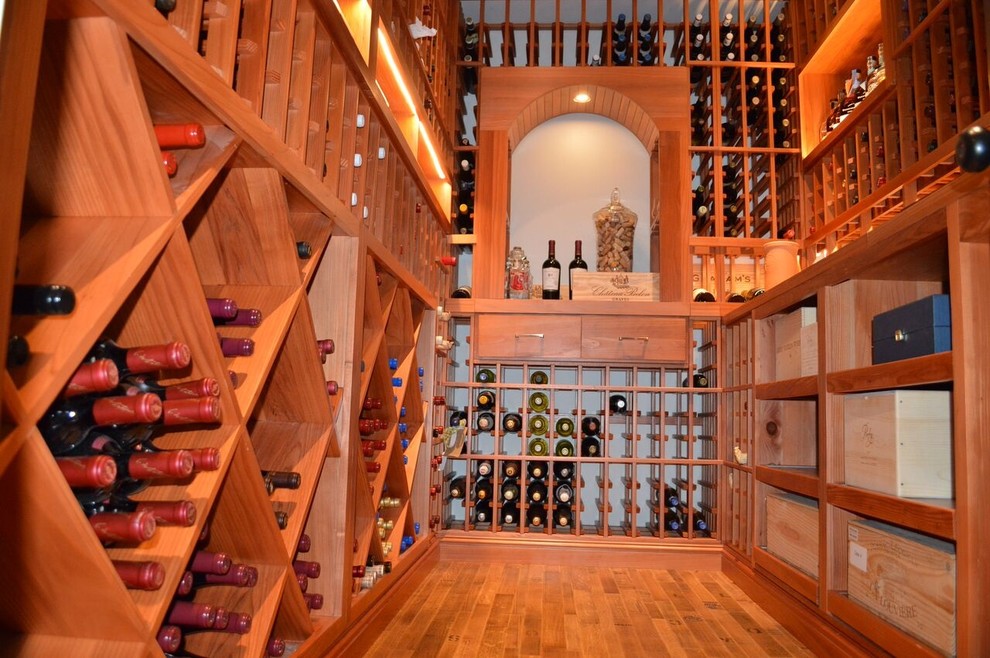 Design ideas for a contemporary wine cellar in Orange County.