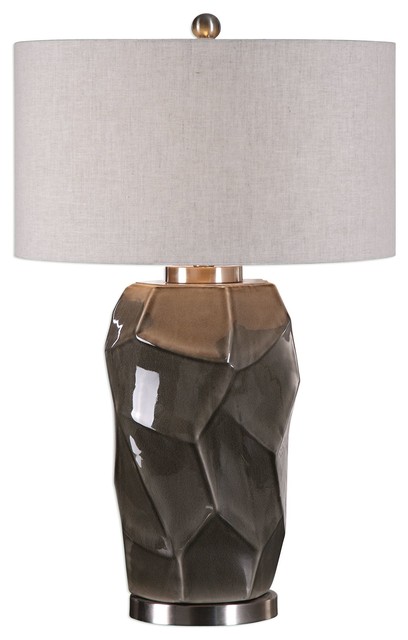 Faceted Gray Ceramic Table Lamp, Abstract Organic Shape