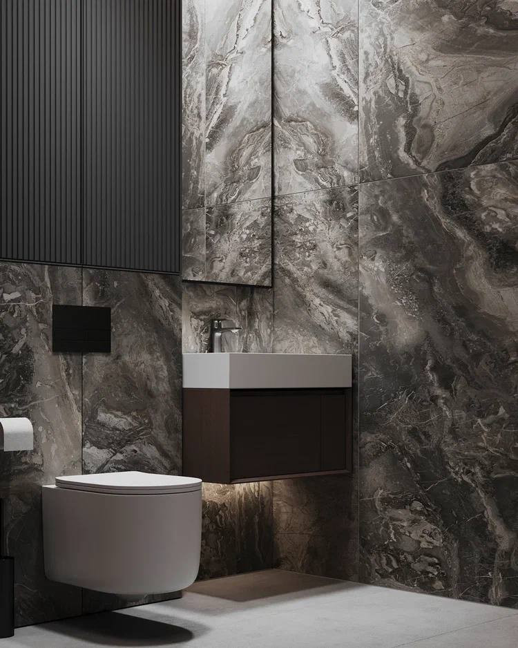 Стильный санузел с элементами мрамора