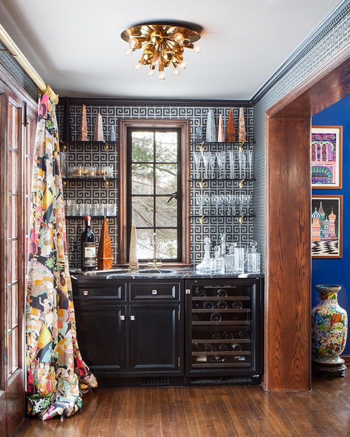 Eclectic home bar in New York.